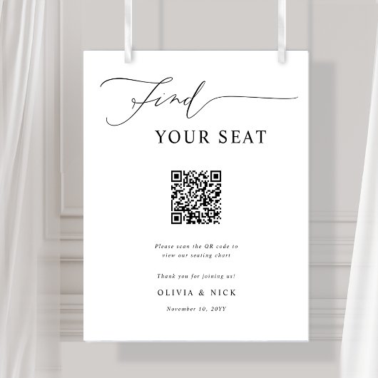 Find Your Seat QR Code Wedding Seating Plan Sign Poster