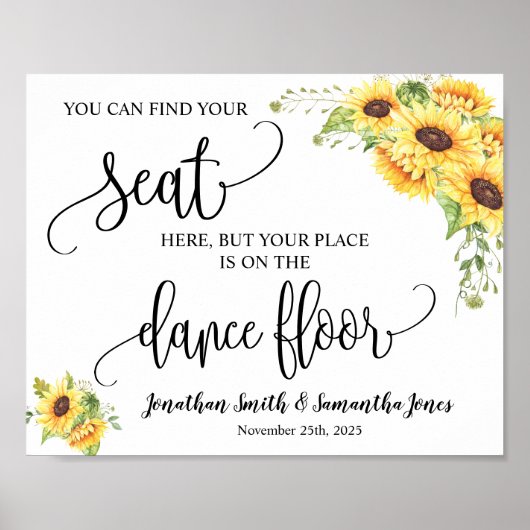 Find your seat wedding reption sunflowers sign poster (Voorkant)