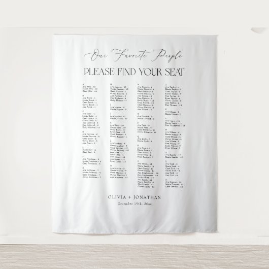 Find Your Seat Wedding Seating Chart  Fabric Wandkleed (Voorkant)