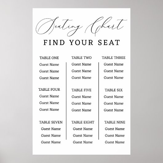 Find Your Seat Wedding Seating Chart Minimalist Poster (Voorkant)