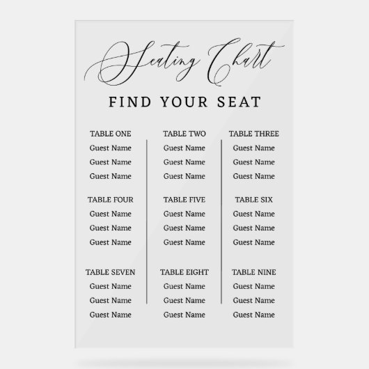 Find Your Seat Wedding Seating Chart Sign  Acryl Bord (Voorkant)