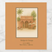 Findian Courtyard Destination bruiloft Ontsnapping Wijn Etiket (Enkel label)