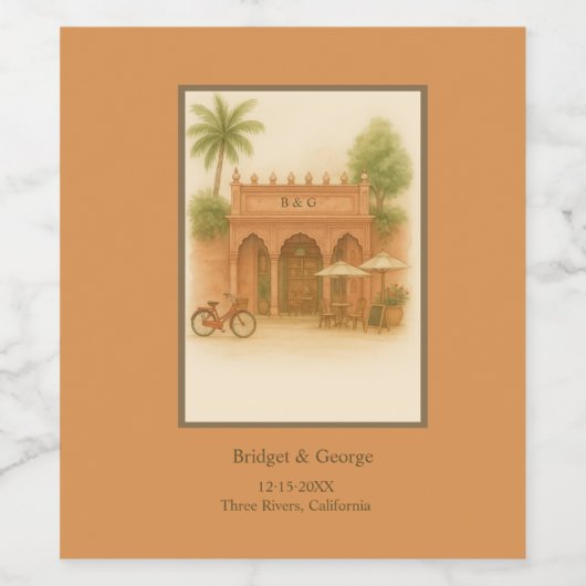 Findian Courtyard Destination bruiloft Ontsnapping Wijn Etiket (Enkel label)