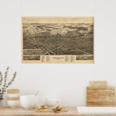 Findlay Ohio 1889 Antiek Panoramische Kaart Poster (Keuken)