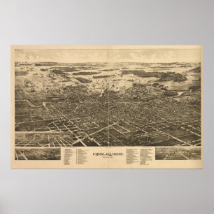 Findlay Ohio 1889 Antiek Panoramische Kaart Poster