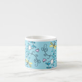 Fine Aqua Cool Cute Girly Retro Floral Espresso Kop (Voorkant)