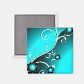 Fine Aqua Cool Cute Girly Retro Floral Magneet (Voorkant / Achterkant)