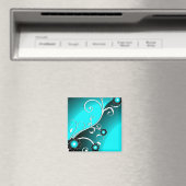 Fine Aqua Cool Cute Girly Retro Floral Magneet (Insitu (Vaatwasser))