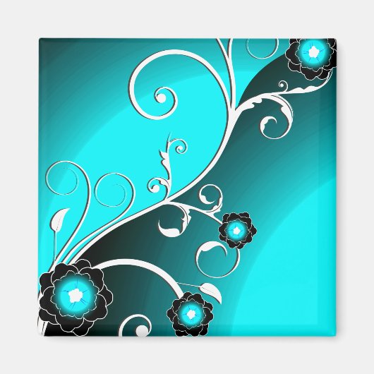 Fine Aqua Cool Cute Girly Retro Floral Magneet (Voorkant)