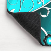 Fine Aqua Silver Cute Girly Retro Floral Muismat (Hoek)