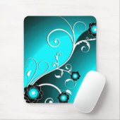 Fine Aqua Silver Cute Girly Retro Floral Muismat (Met muis)