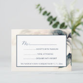 Fine Art 3D Flower Blue Ivory RSVP Kaartje (Staand voorkant)