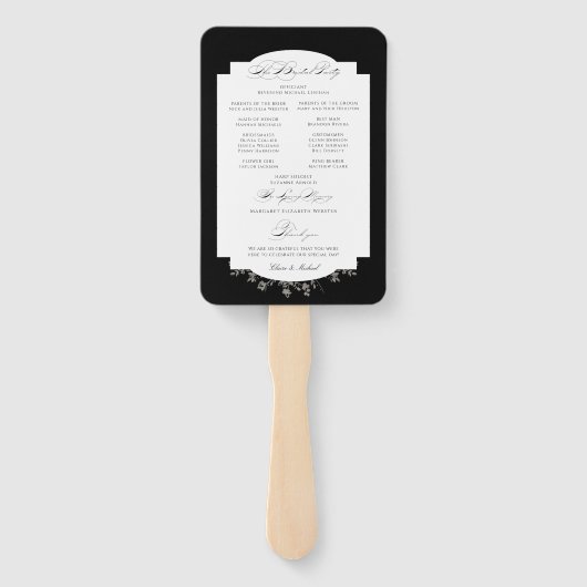 Fine Art Black Floral Kalligrafie Programma Handwaaier (Achterkant)