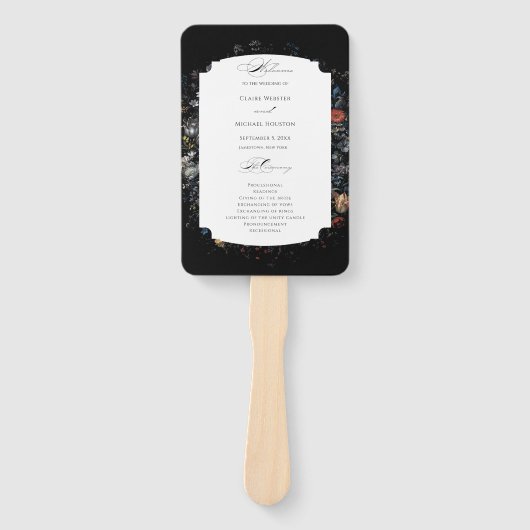 Fine Art Black Floral Kalligrafie Programma Handwaaier (Voorkant)