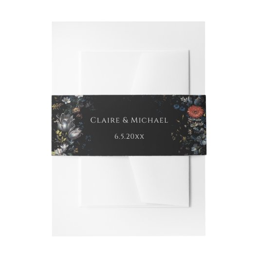 Fine Art Black Floral Uitnodigingen Wikkel (Voorkant Voorbeeld)