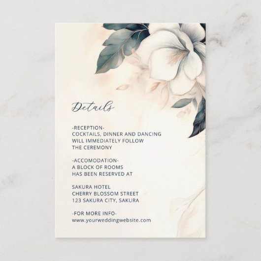 Fine Art Blue Ivory Floral Wedding Informatiekaartje (Voorkant)