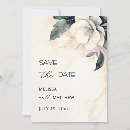 Fine Art Blue Ivory Flower Save The Date (Voorkant)