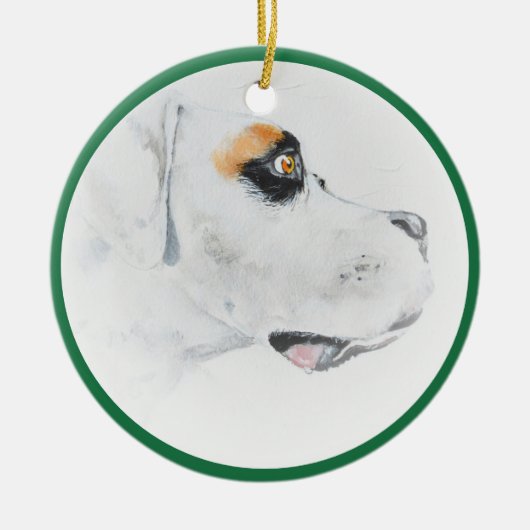 Fine Art Boxer Dog Merry-kerstdecoratie Keramisch Ornament (Voorkant)