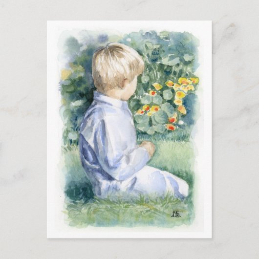 Fine Art Briefkaart - Jongen die in Grass zitten (Voorkant)
