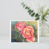 Fine Art Briefkaart - "Red Roses", waterverf (Staand voorkant)