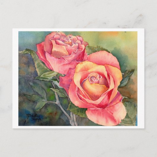 Fine Art Briefkaart - "Red Roses", waterverf (Voorkant)