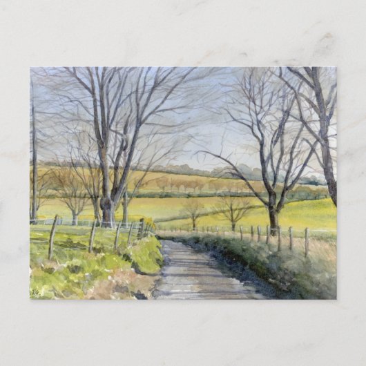 Fine Art Briefkaart - Winter in Kent, waterverf (Voorkant)
