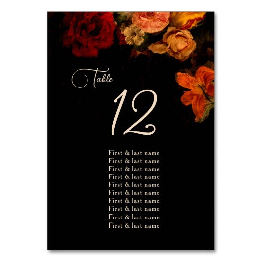 Fine Art Dark Moody Floral Wedding  Seating Chart Kaart (Voorkant)
