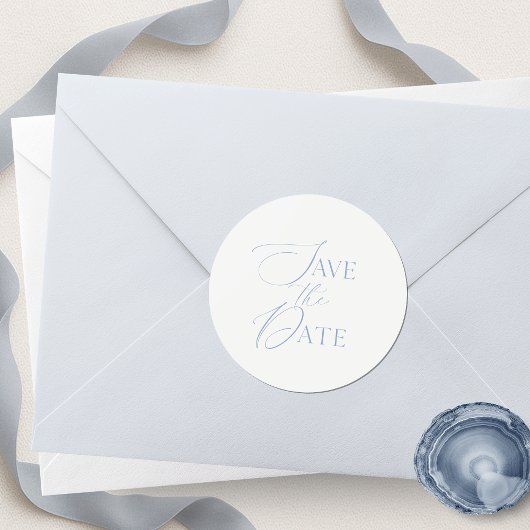 Fine Art Dusty Blue Save the Date Ronde Sticker