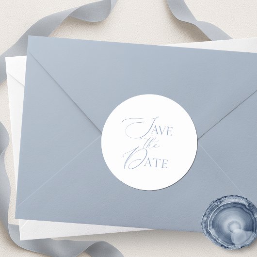 Fine Art Dusty Blue Save the Date Ronde Sticker