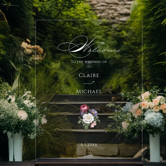 Fine Art Floral Kalligrafie Welkom Acryl Bord