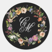 Fine Art Floral Wreath Monogram Ronde Sticker (Voorkant)