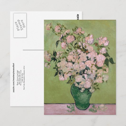 Fine Art. het roze van Rozen (F682) Van Gogh Briefkaart (Voorkant / Achterkant)