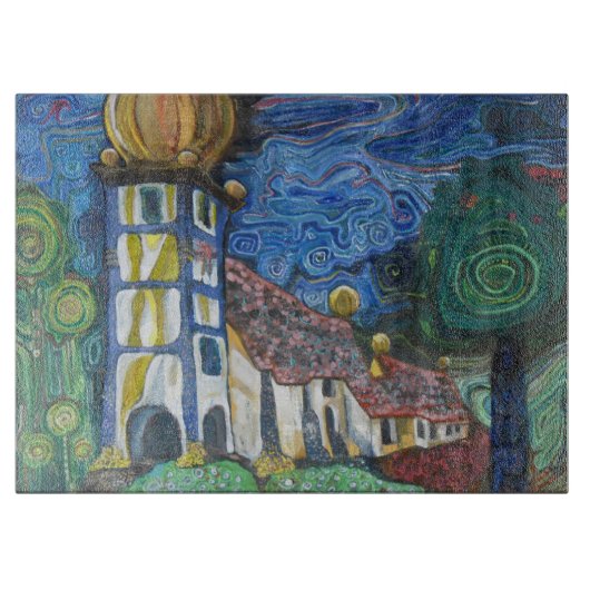 Fine art inspired by Hundertwasser Snijplank (Voorkant)