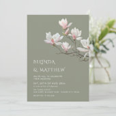 Fine Art Magnolia Casual Sage Green Wedding Kaart (Staand voorkant)