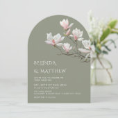 Fine Art Magnolia Casual Sage Green Wedding Kaart (Staand voorkant)