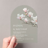 Fine Art Magnolia Sage Green Transparent Wedding Acryl Uitnodigingen (Insitu (Draagbaar))