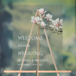 Fine Art Magnolia Transparent Wedding Welcome Acryl Bord