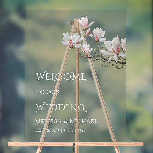 Fine Art Magnolia Transparent Wedding Welcome Acryl Bord (Neutraal)
