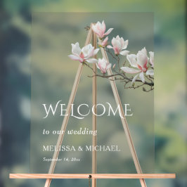 Fine Art Magnolia Transparent Wedding Welcome Acryl Bord