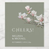Fine Art Magnolia Wedding Cheers Wijn Etiket (Enkel label)