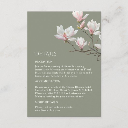 Fine Art Magnolia Wedding Enclosure Card Informatiekaartje (Voorkant)