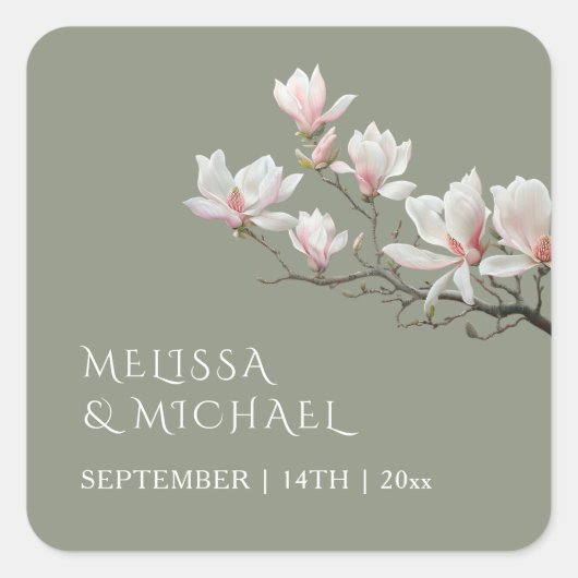 Fine Art Magnolia Wedding Vierkante Sticker (Voorkant)