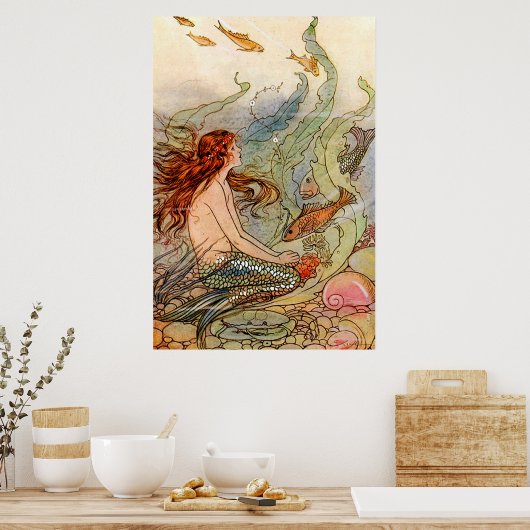 Fine Art Mermaid Ilustration Poster (Keuken)