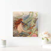 Fine Art Mermaid Ilustration Poster Vierkante Klok (Huis)