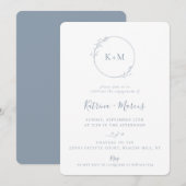 Fine Art Monogram Deusty Blue Engagement Party Kaart (Voorkant / Achterkant)