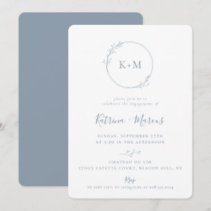 Fine Art Monogram Deusty Blue Engagement Party Kaart
