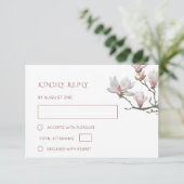 Fine Art Painted Magnolia Flowers Wedding RSVP Kaartje (Staand voorkant)