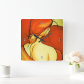 Fine Art Pensive Lady in Oranje Vierkante Klok (Huis)