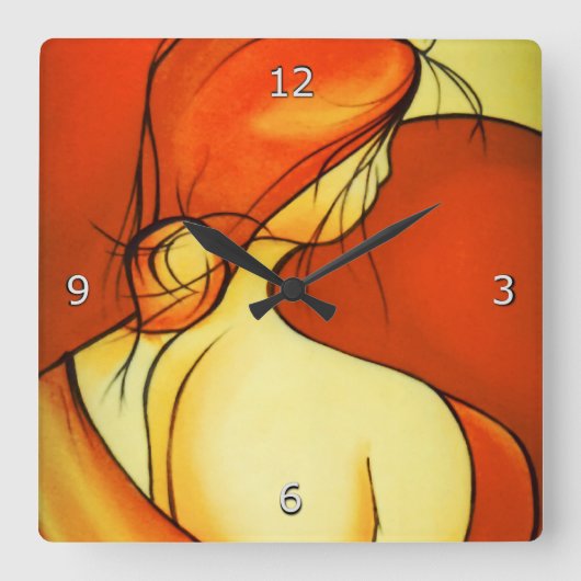 Fine Art Pensive Lady in Oranje Vierkante Klok (Voorkant)