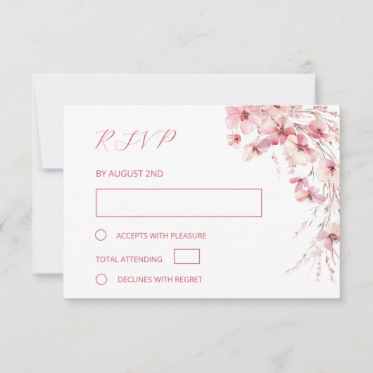 Fine Art Pink Boho Floral Wedding RSVP Kaartje (Voorkant)